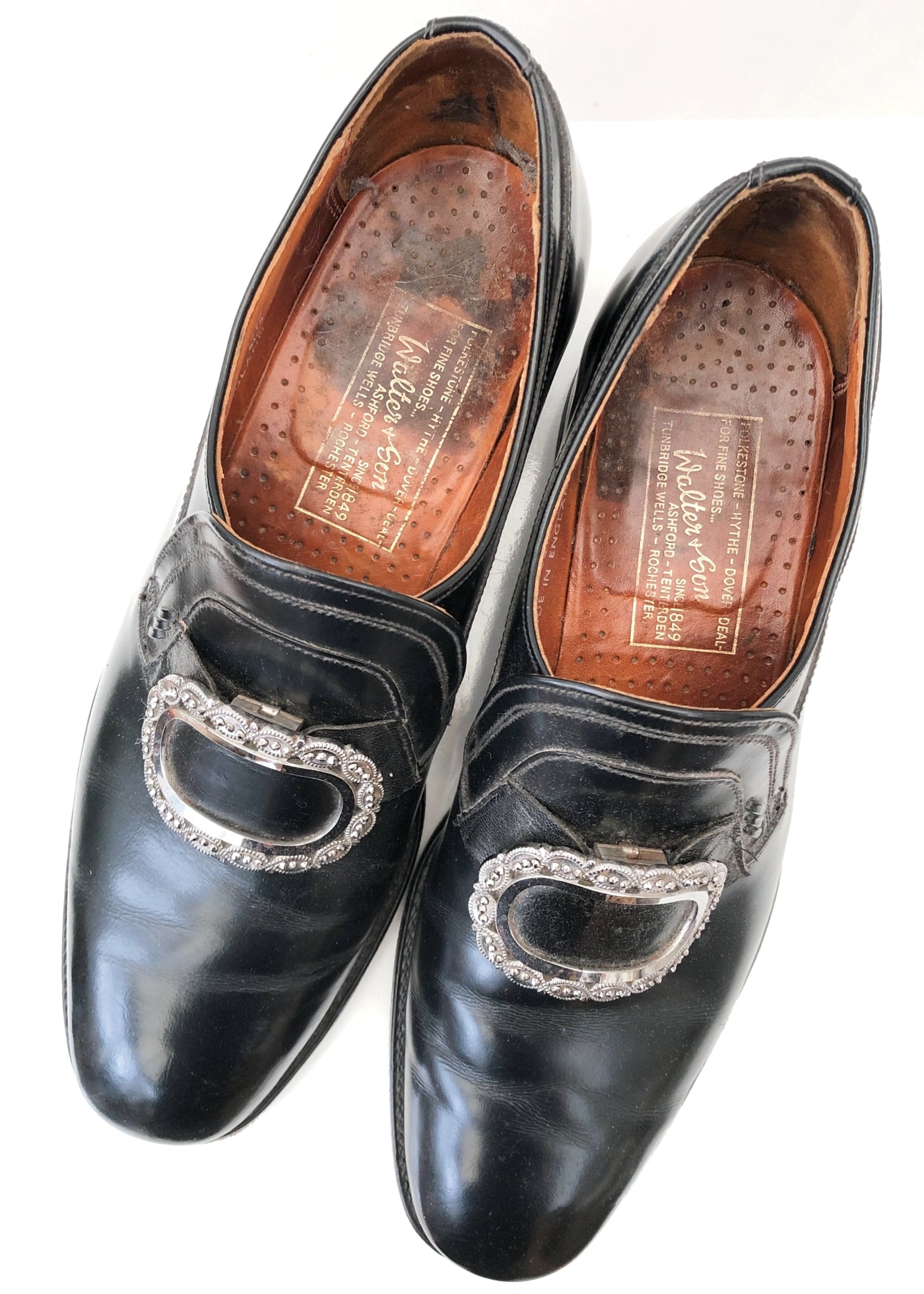 Men's Vintage Buckled Leather Court Shoes • Traditional Scottish Dress Shoes • 7.5