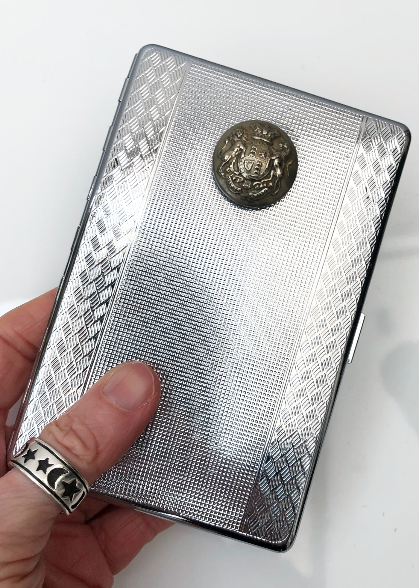 Vintage 30s Cigarette Case With Military Button • Militaria
