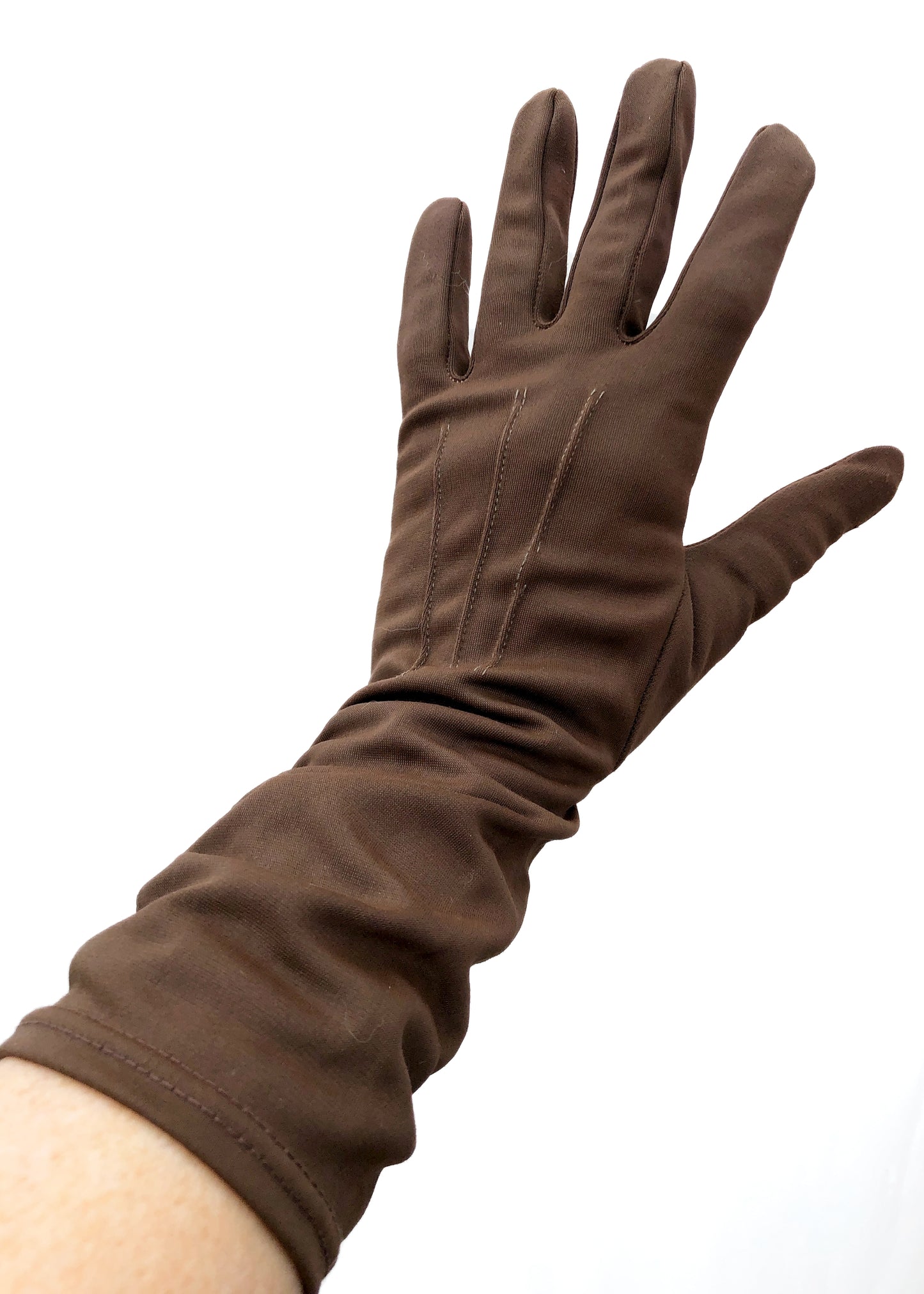 1950s Vintage Mid Length Brown Day Gloves • 3" Finger