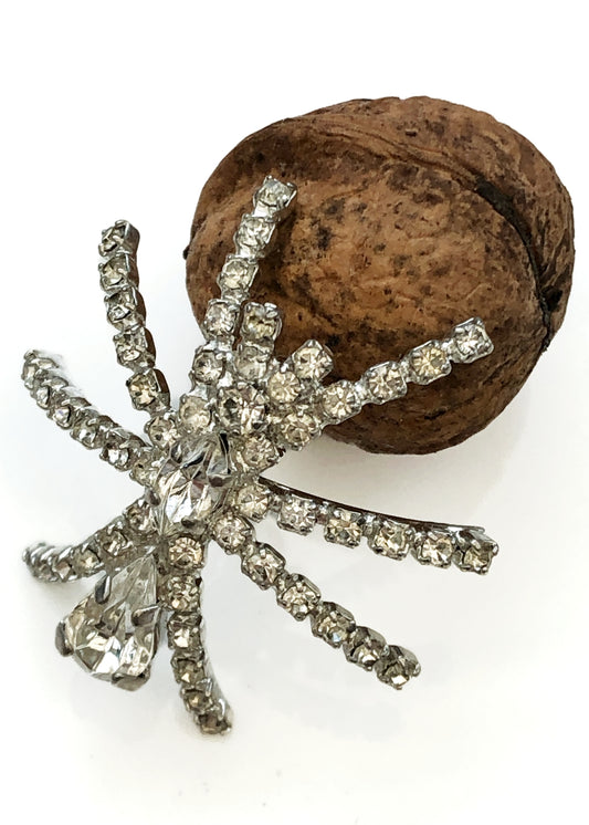 Vintage 80s Rhinestone Spider Brooch