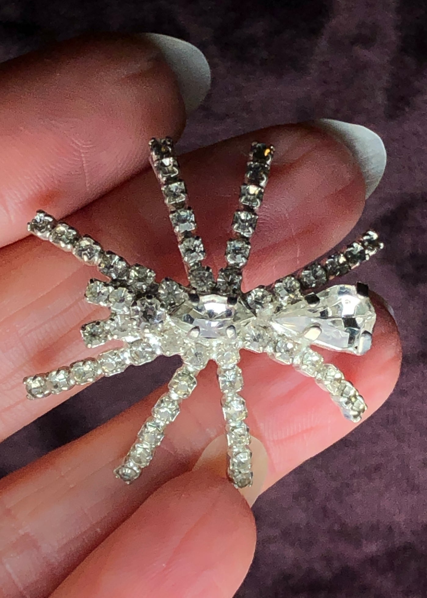 Vintage 80s Rhinestone Spider Brooch