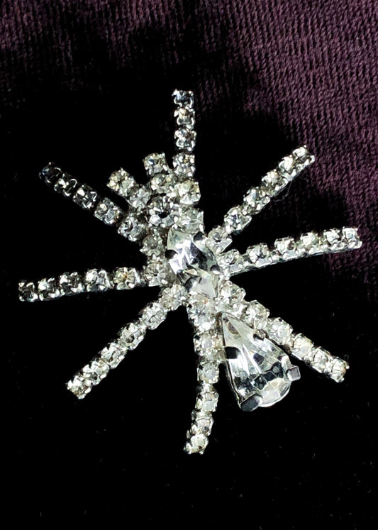 Vintage 80s Rhinestone Spider Brooch