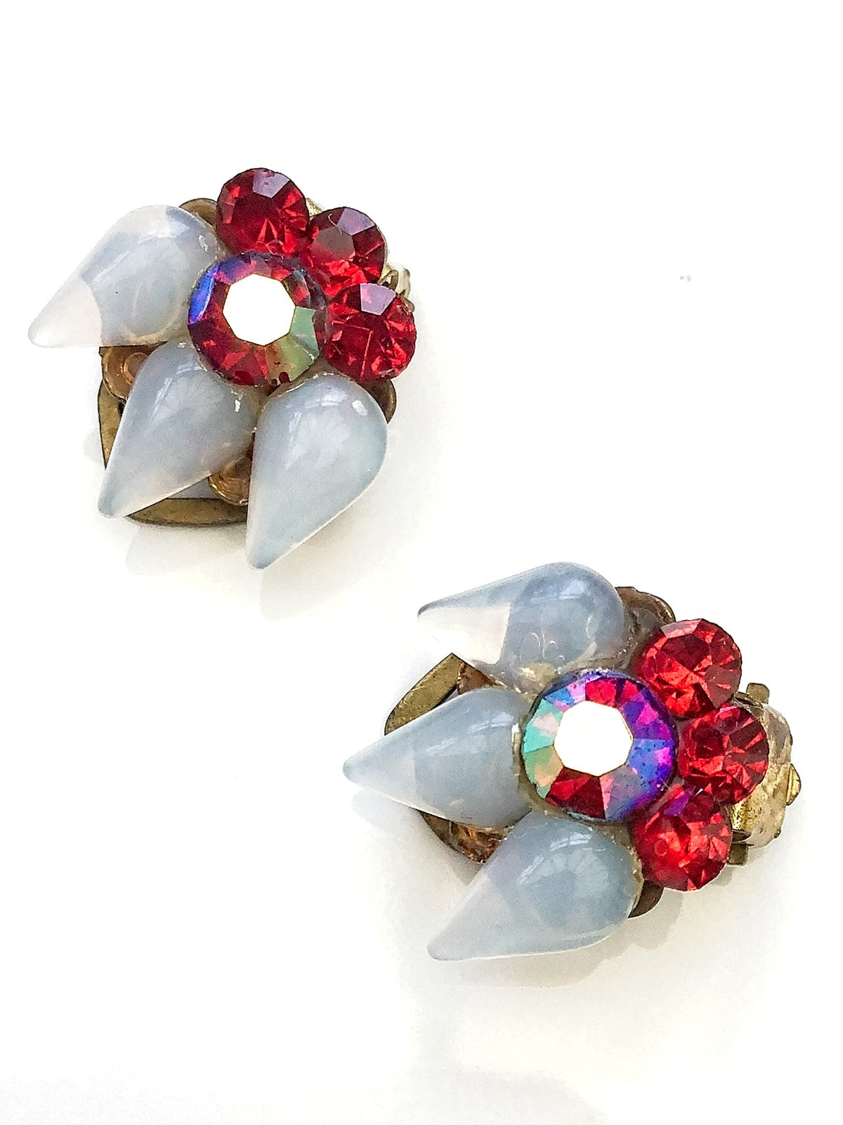 1950s Vintage Red • Moonglow Rhinestone Clip On Earrings