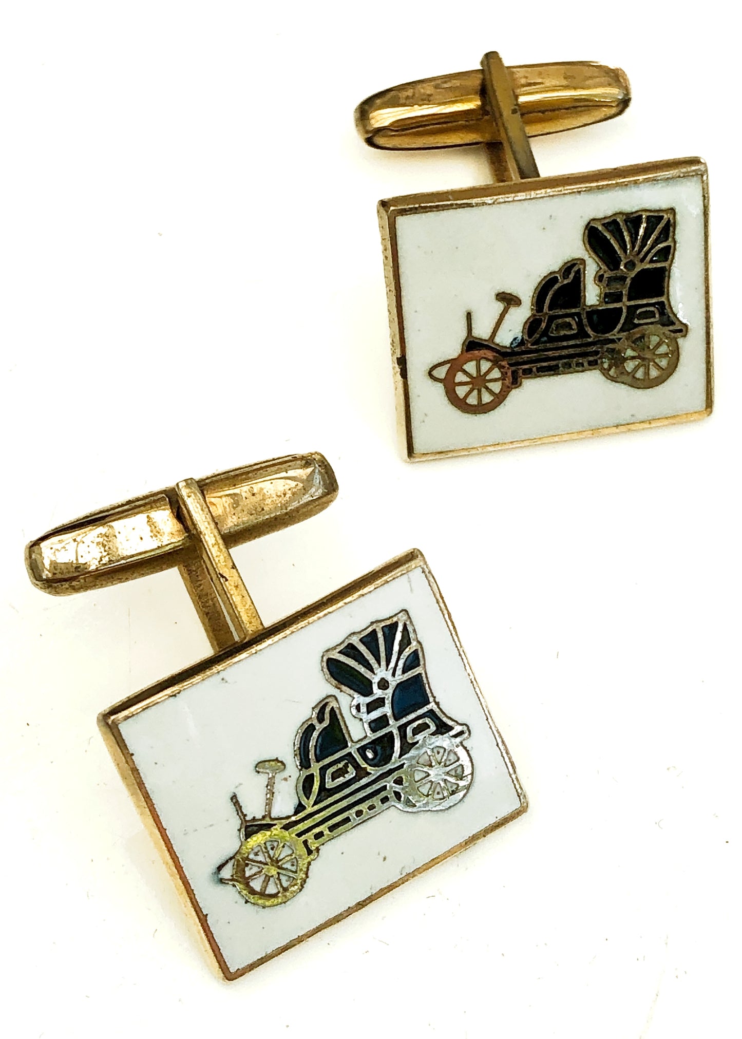 Vintage White Enamel Motor Car Cufflinks • Classic Car Motoring