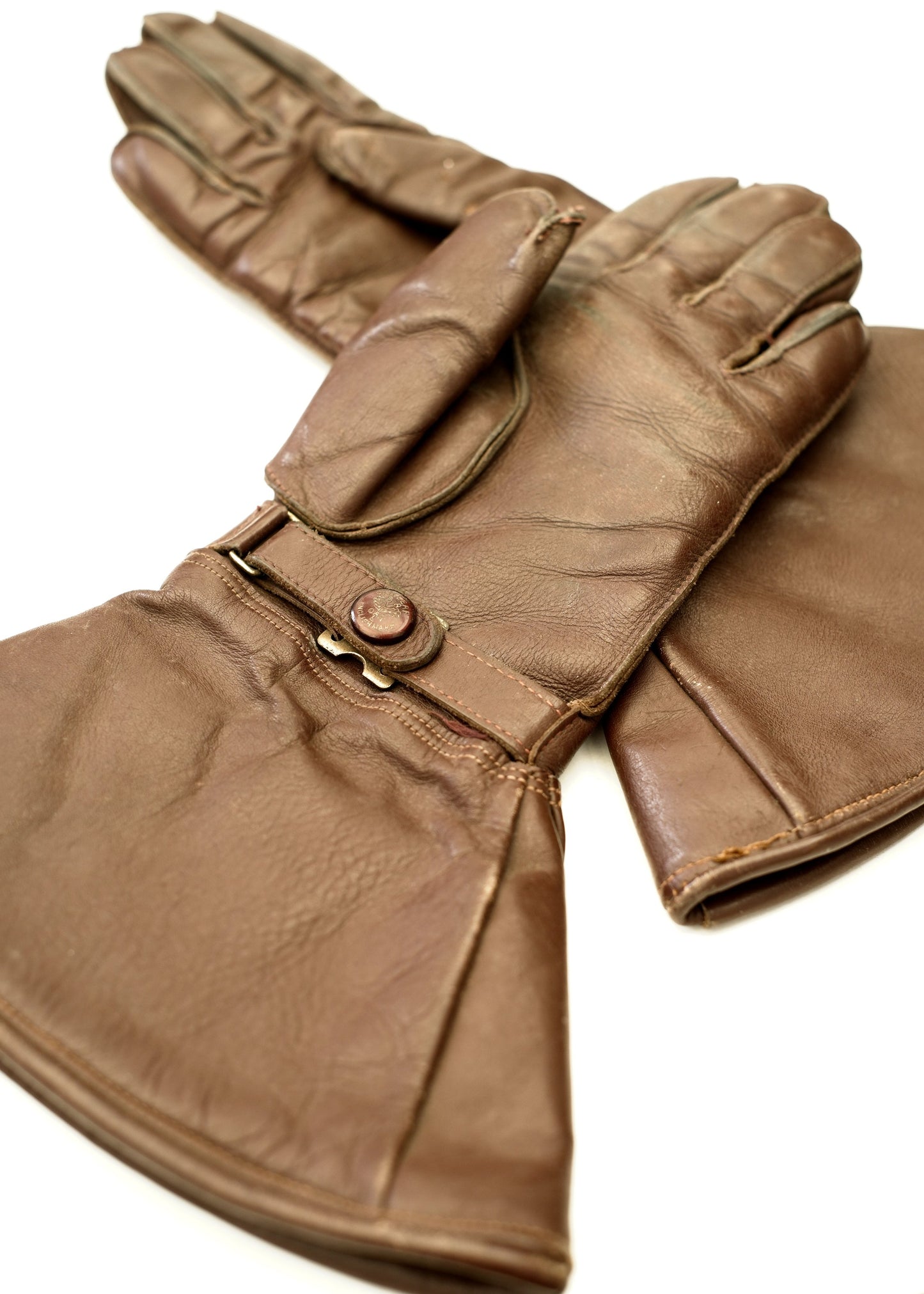 Vintage Brown Leather Motorcycle Gauntlet Gloves