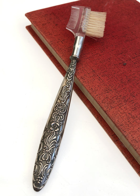 Vintage Decorative Silver-Tone Handle Moustache, Eyebrow Comb Brush