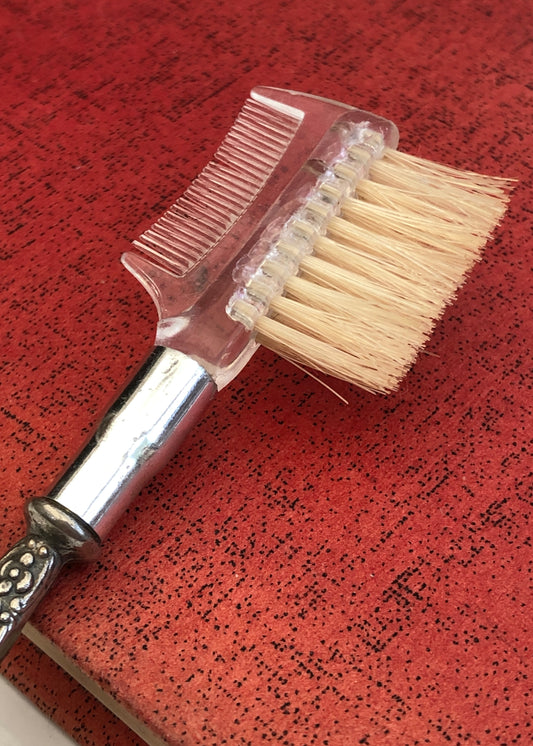 Vintage Decorative Silver-Tone Handle Moustache, Eyebrow Comb Brush