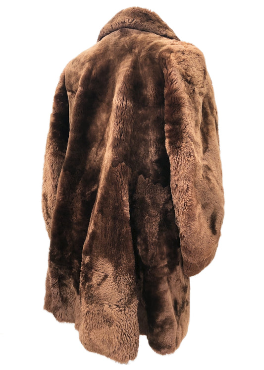 Vintage 50s Mouton Teddy Bear Winter Swing Coat • Beaver Lamb Sheepskin