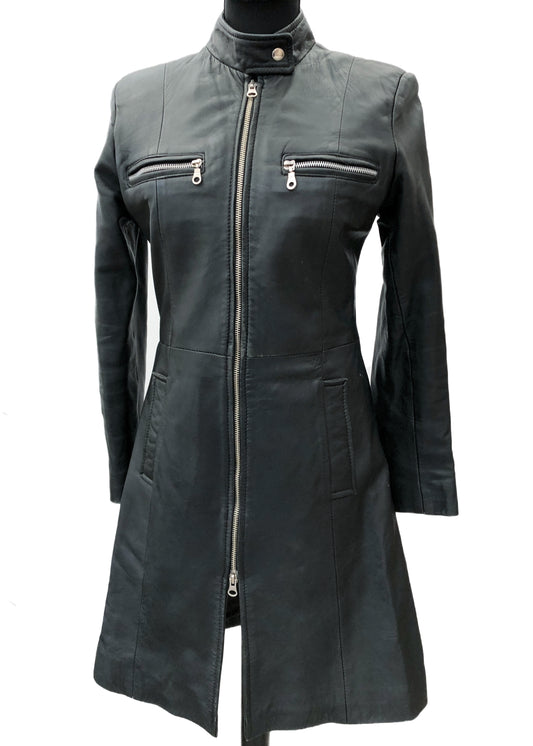 Women's Vintage 90s MDK Black Leather Coat • 3/4 Length