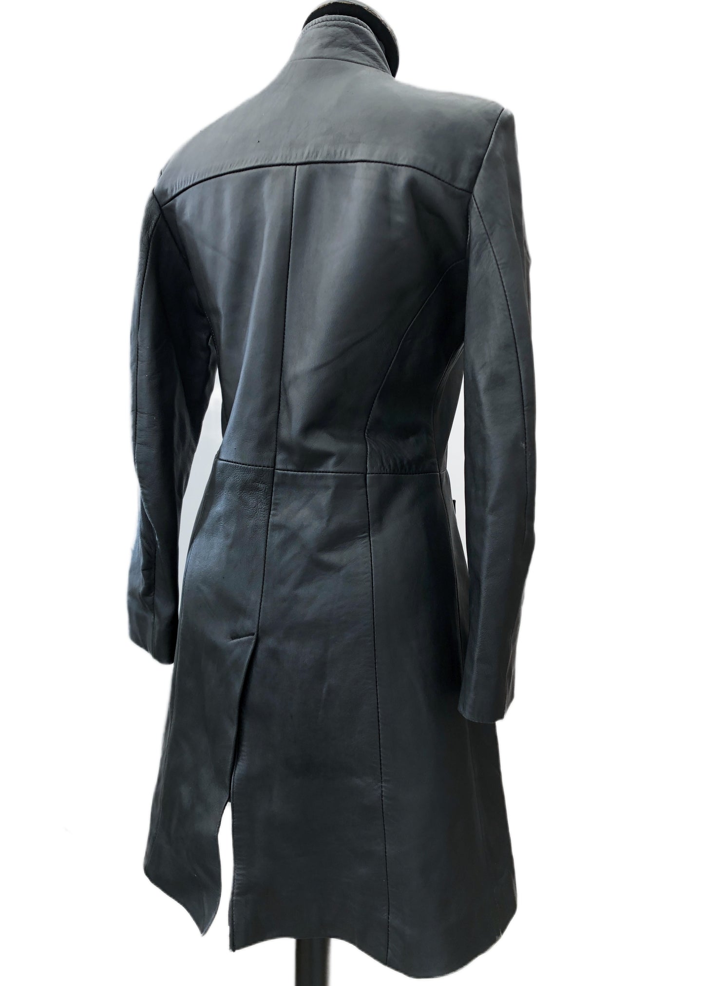 Women's Vintage 90s MDK Black Leather Coat • 3/4 Length
