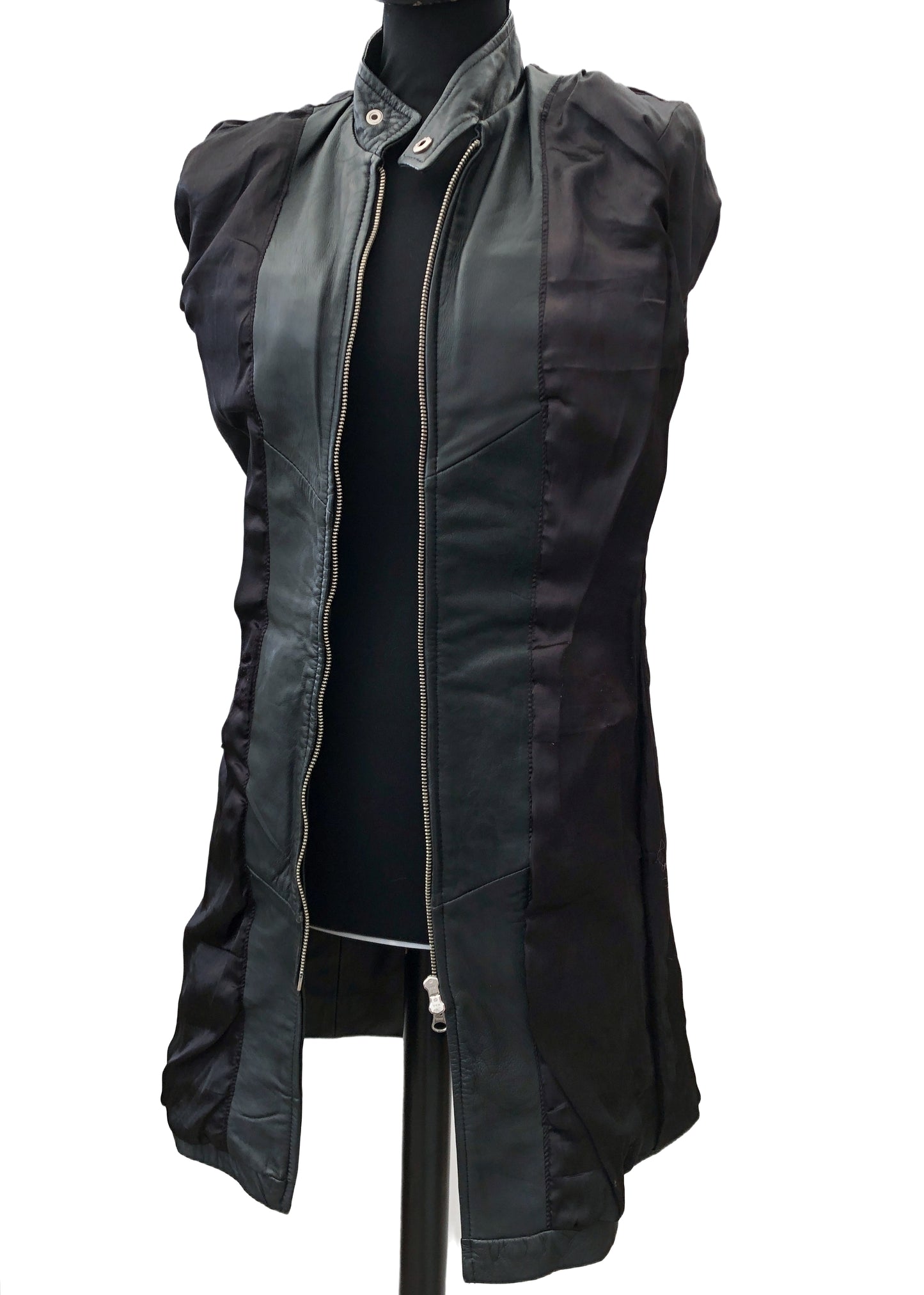 Women's Vintage 90s MDK Black Leather Coat • 3/4 Length