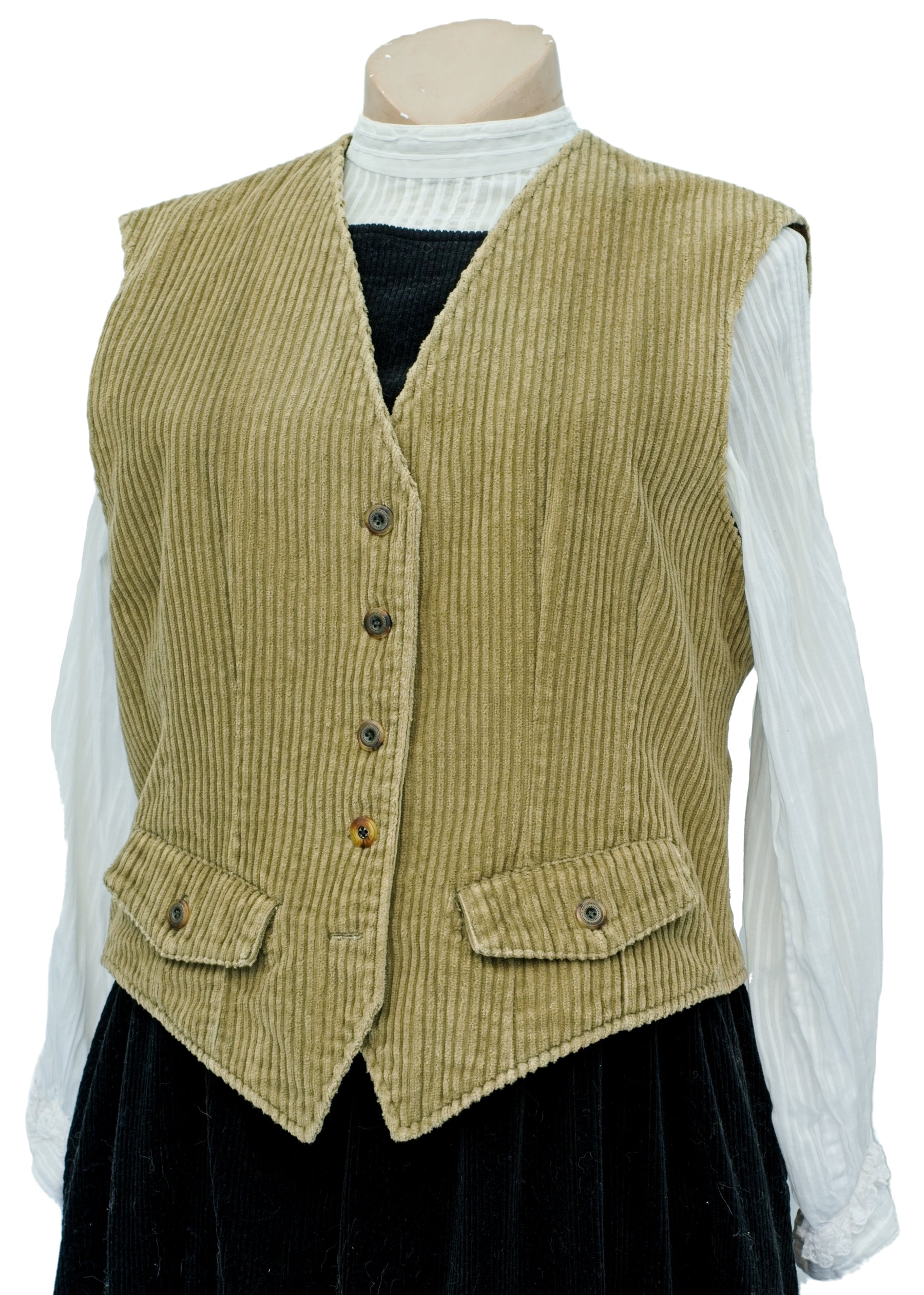 Vintage Olive Green Corduroy Waistcoat • 36 - 38