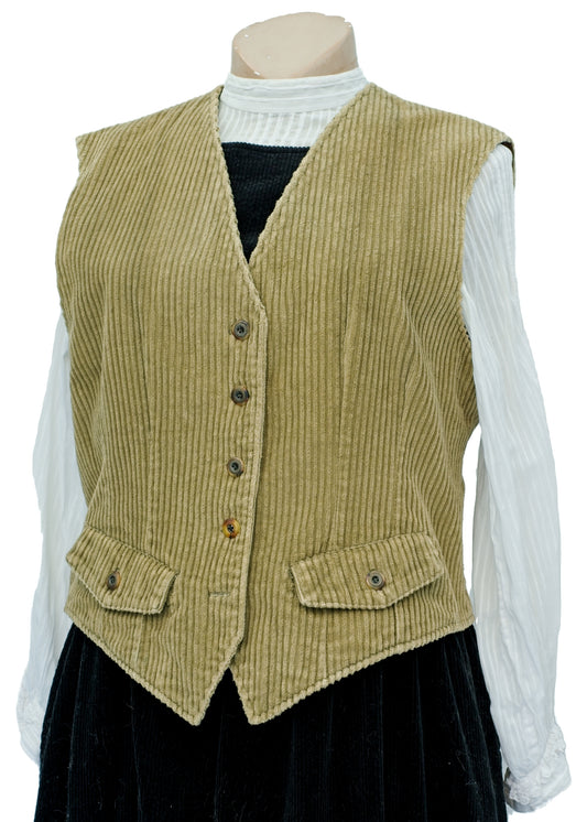 Vintage Olive Green Corduroy Waistcoat • 36 - 38"