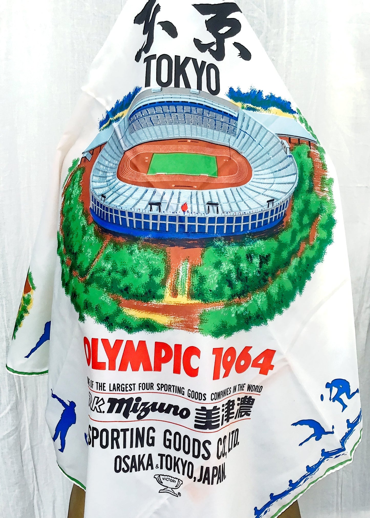 Vintage 1964 Tokyo Olympics Souvenir Scarf • Nylon