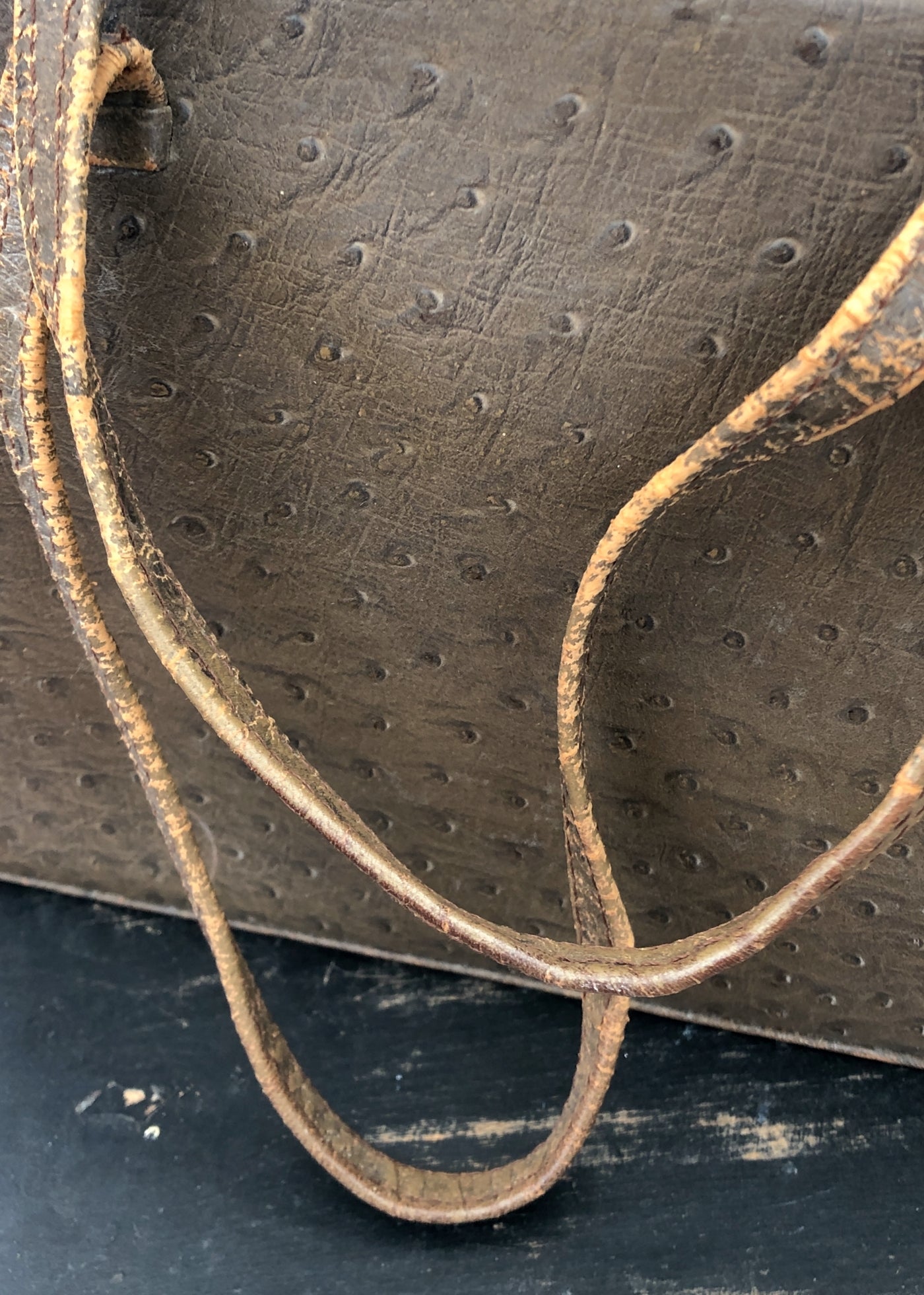 Vintage 50s Brown Ostrich Leather Kelly Bag • Handbag