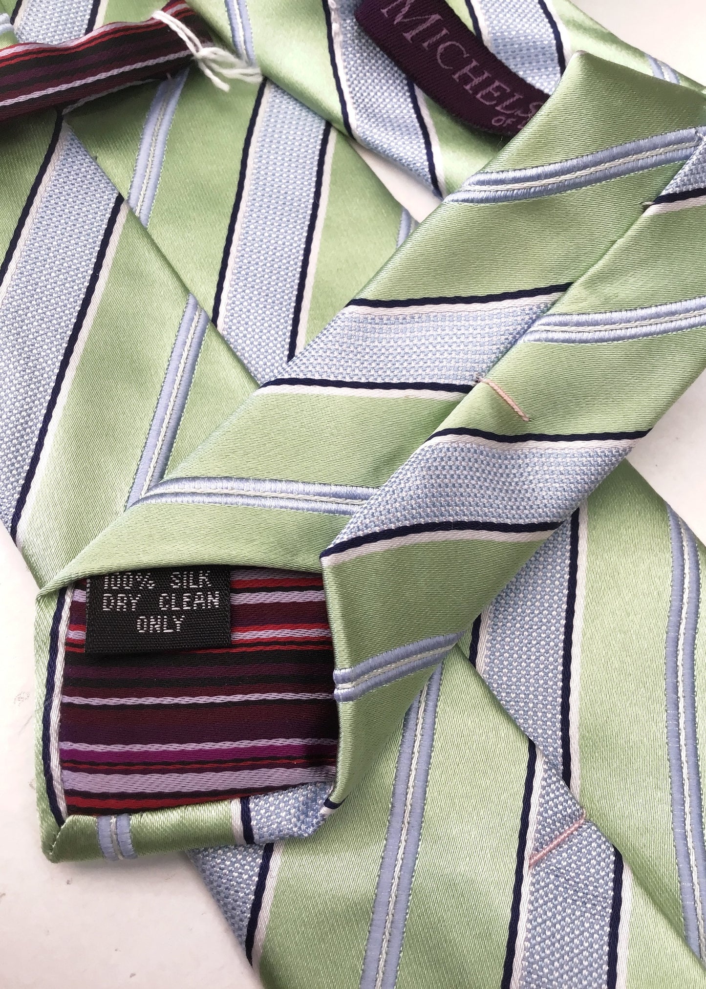 Pale Mint Green Striped Silk Tie • Michelsons of London