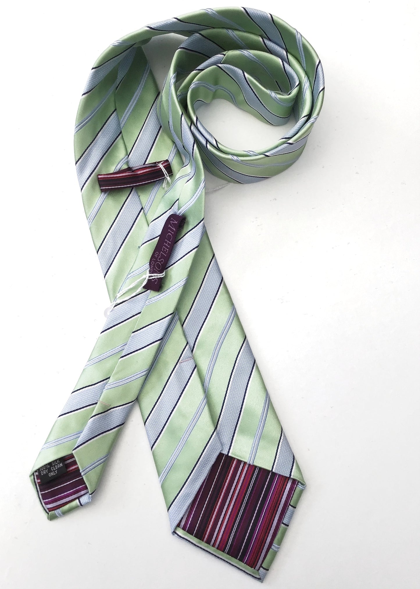 Pale Mint Green Striped Silk Tie • Michelsons of London