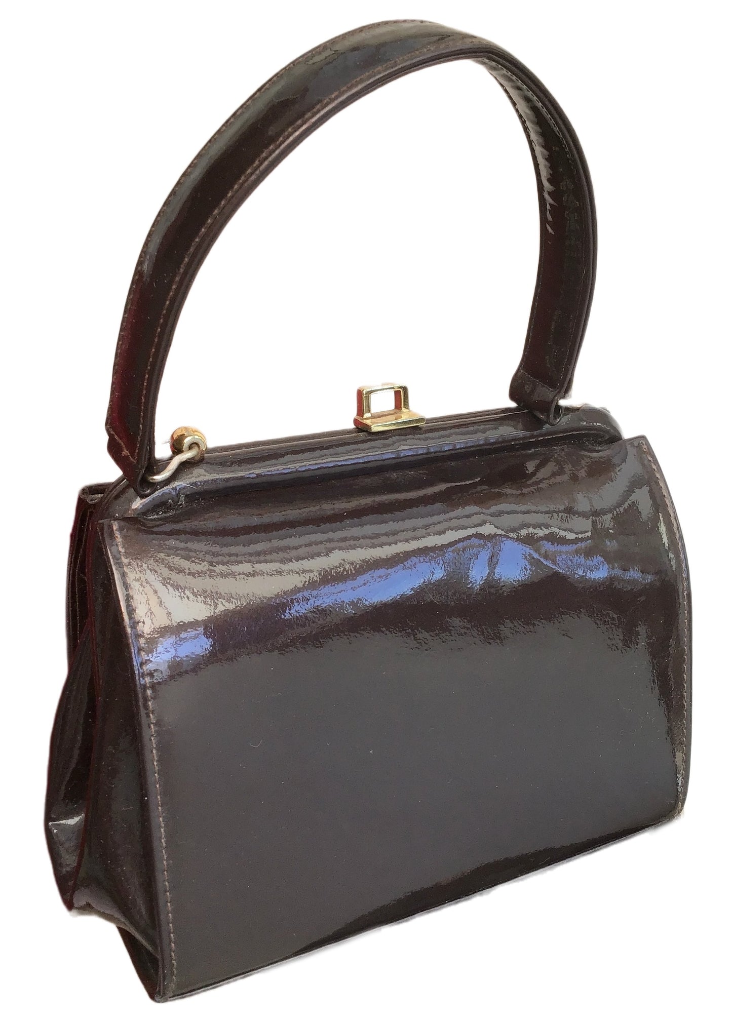 Vintage Brown Patent Top Handle Handbag Bag