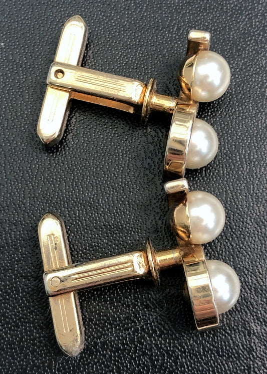 Vintage 50s Hickock Faux Pearl Cufflinks