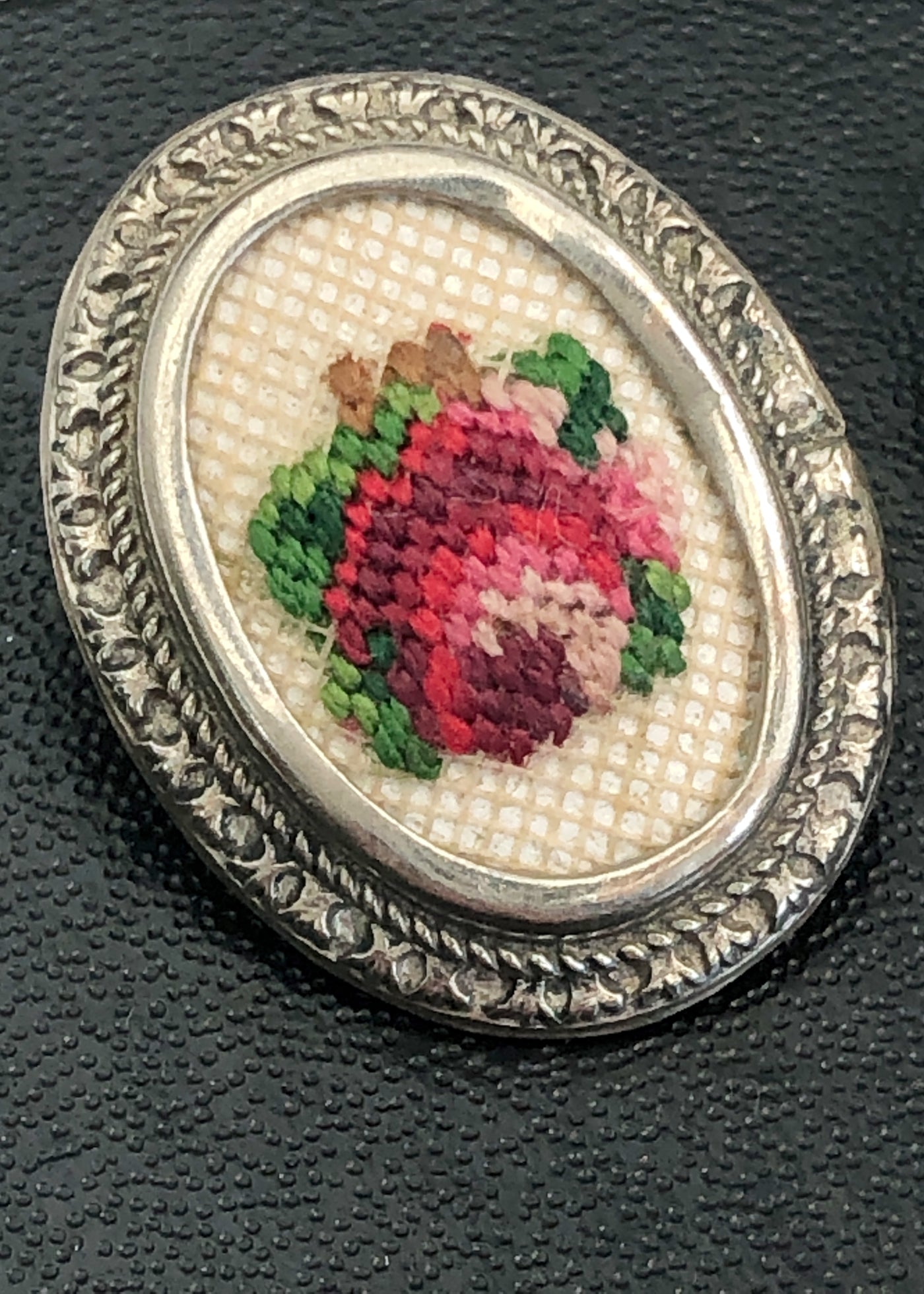 Pretty Vintage 40s Floral Petit Point Clip on Earrings