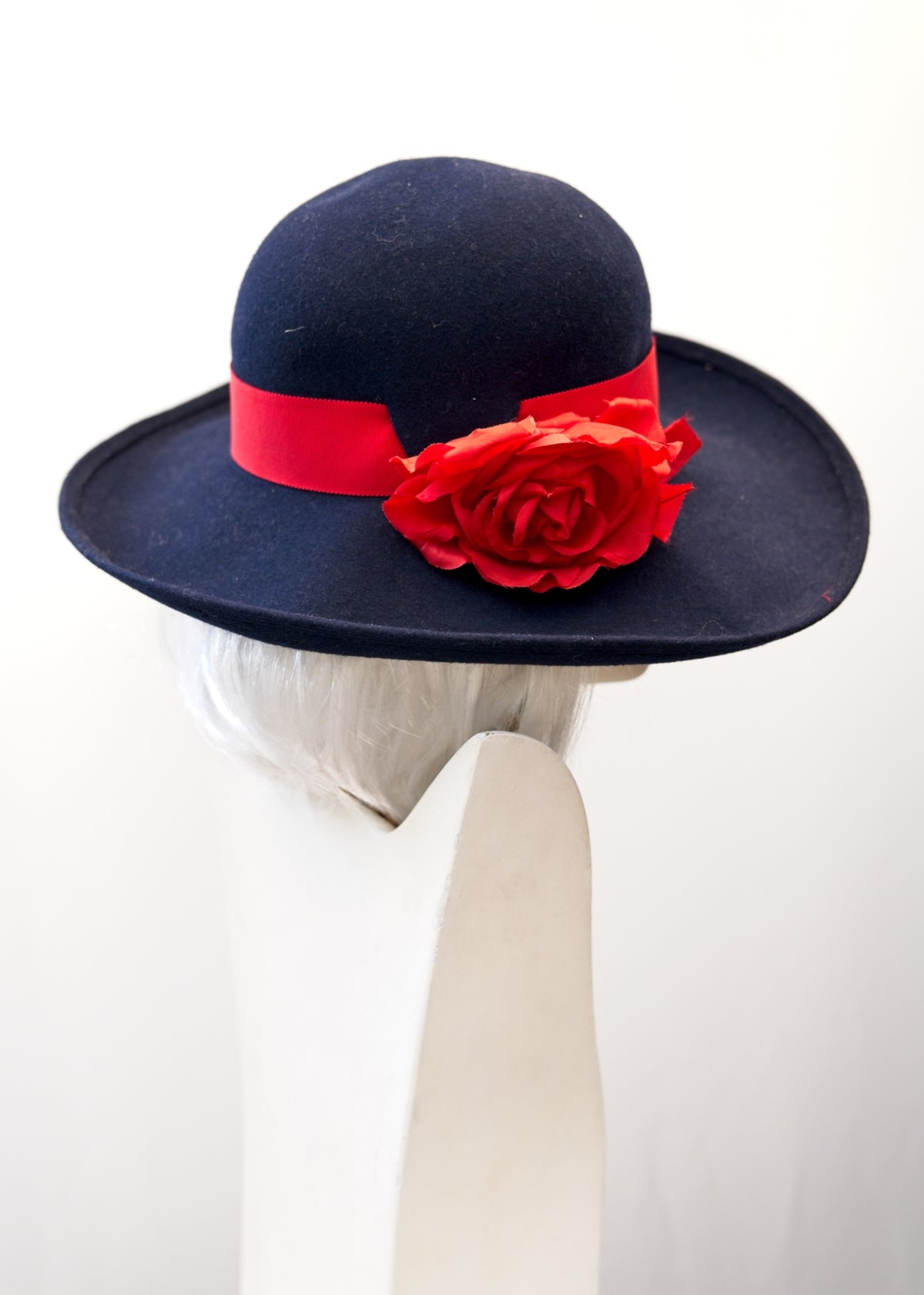 1970s Vintage Wide Brim Felt Phillip Somerville Hat • Blue Red Flower