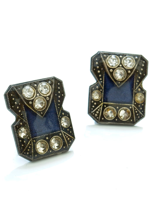 1980s Vintage Blue Crystal Pierre Bex Style Earrings • Studs