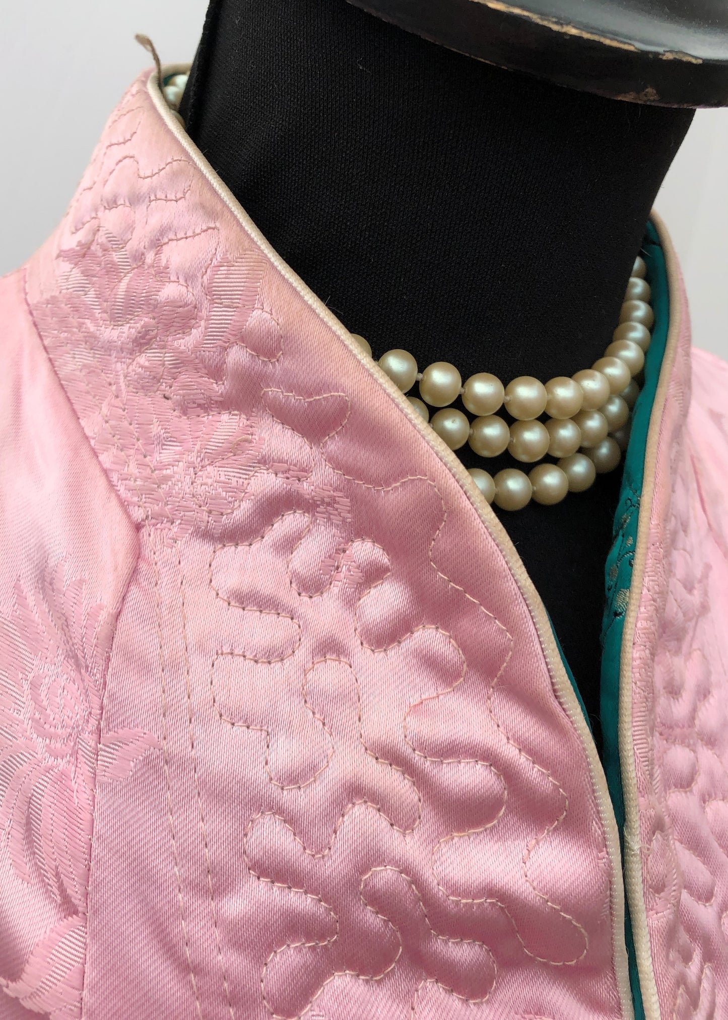 Vintage Chinese Pink & Teal Reversible Jacket • Satin Brocade