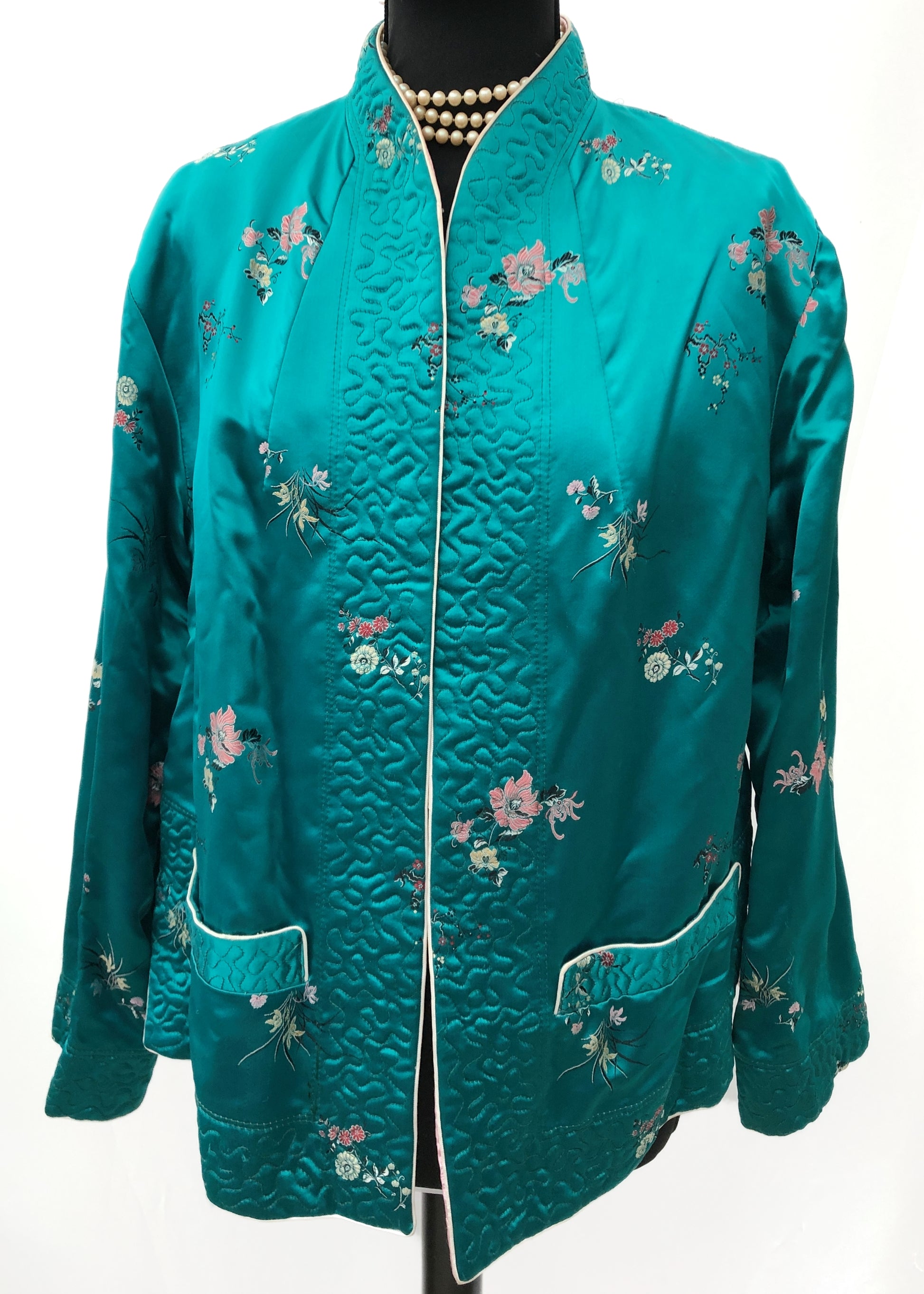 Vintage Chinese Pink & Teal Reversible Jacket • Satin Brocade