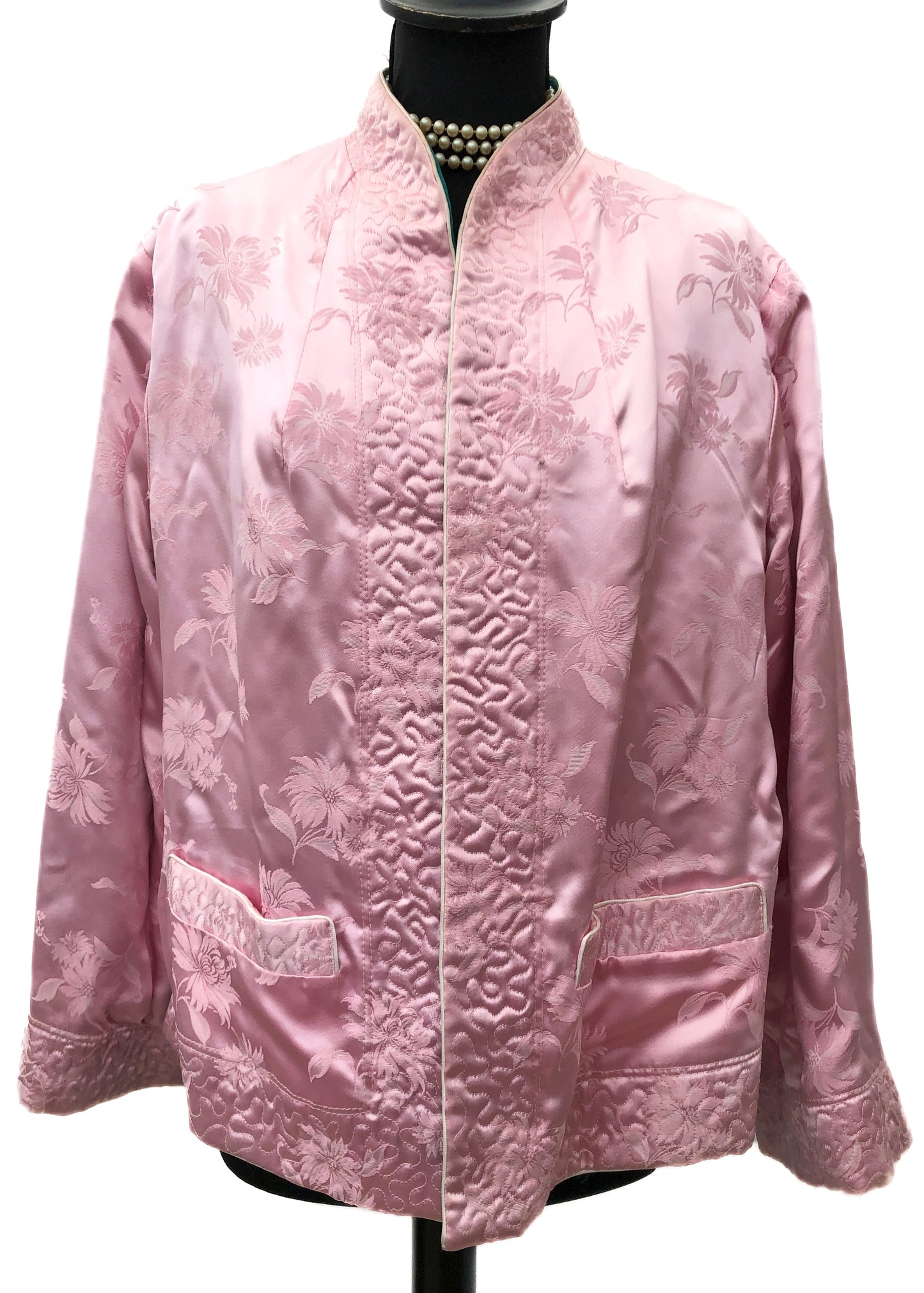 Vintage Chinese Pink & Teal Reversible Jacket • Satin Brocade