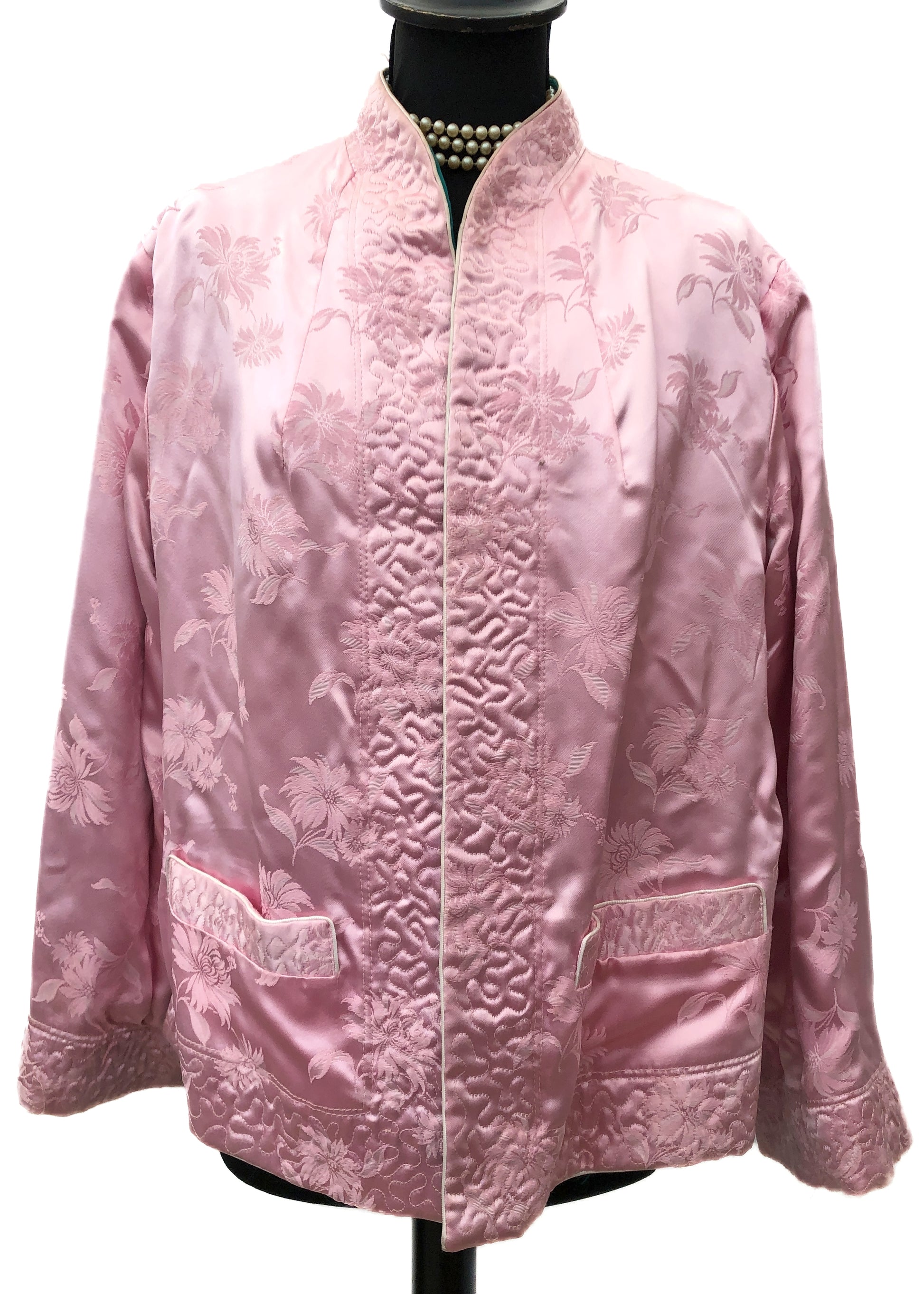 Vintage Chinese Pink & Teal Reversible Jacket • Satin Brocade