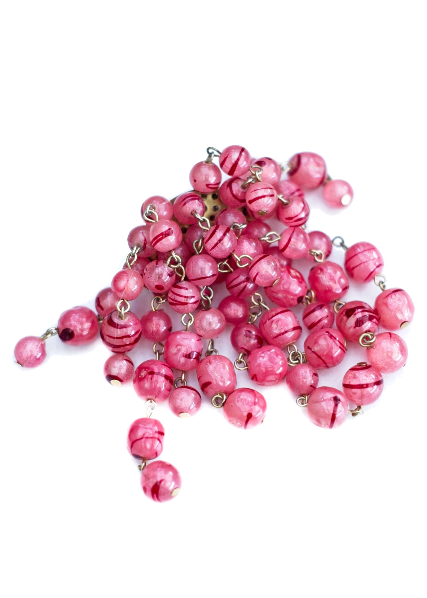 Vintage Pink Waterfall Bead Brooch