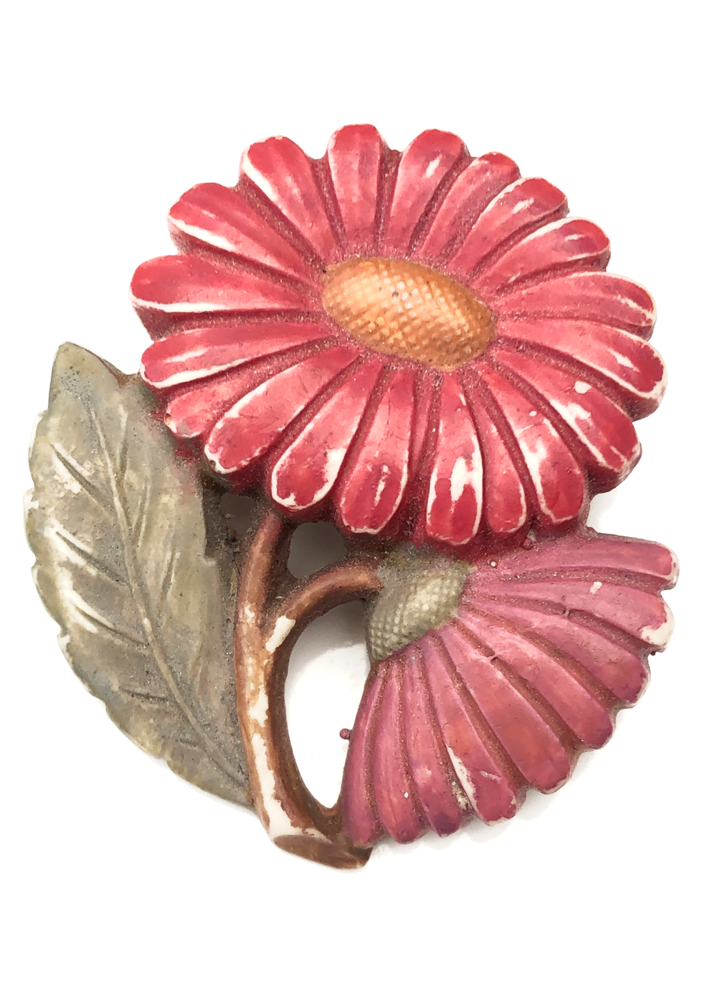Vintage 40s Celluloid Pink Daisy Flower Brooch Pin