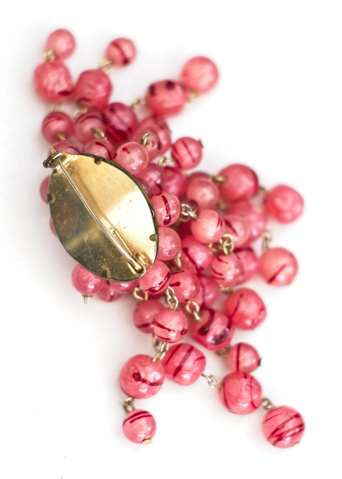 Vintage Pink Waterfall Bead Brooch