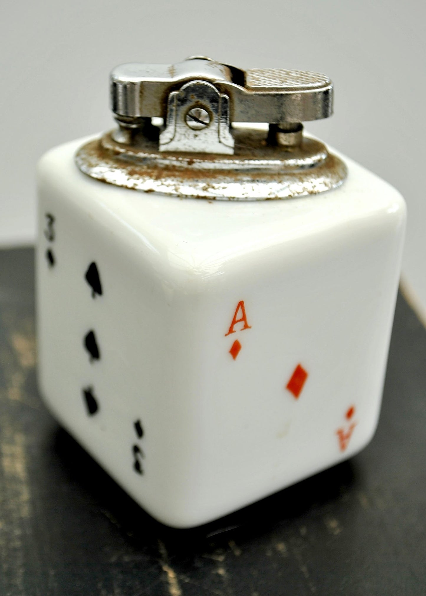 1960s Vintage Poker Cards Ceramic Cube Table Lighter Mid Century Modern