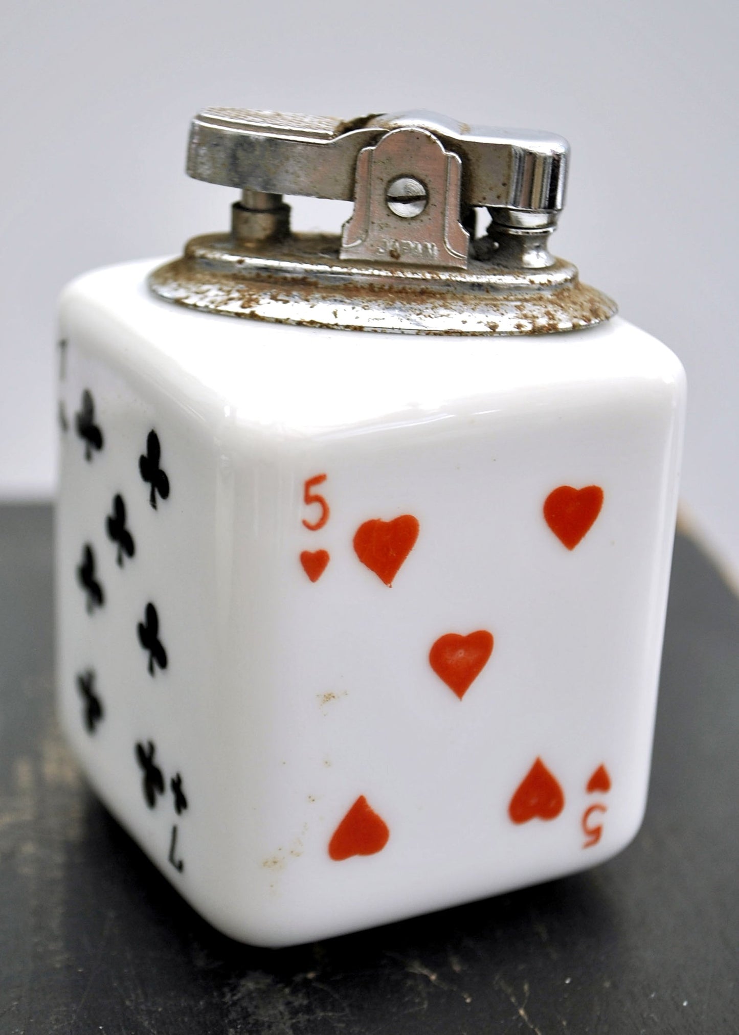 1960s Vintage Poker Cards Ceramic Cube Table Lighter Mid Century Modern