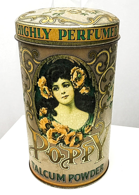 1960s Nouveau Style Poppy Talcum Powder Advertising Tin Designed by Daher