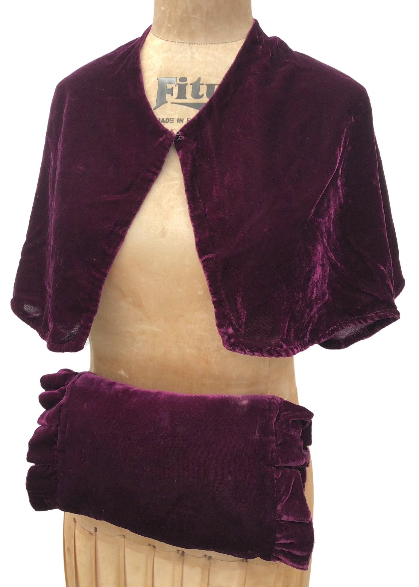 1920s Purple Silk Velvet Cape & Matching Muff Hand Warmer