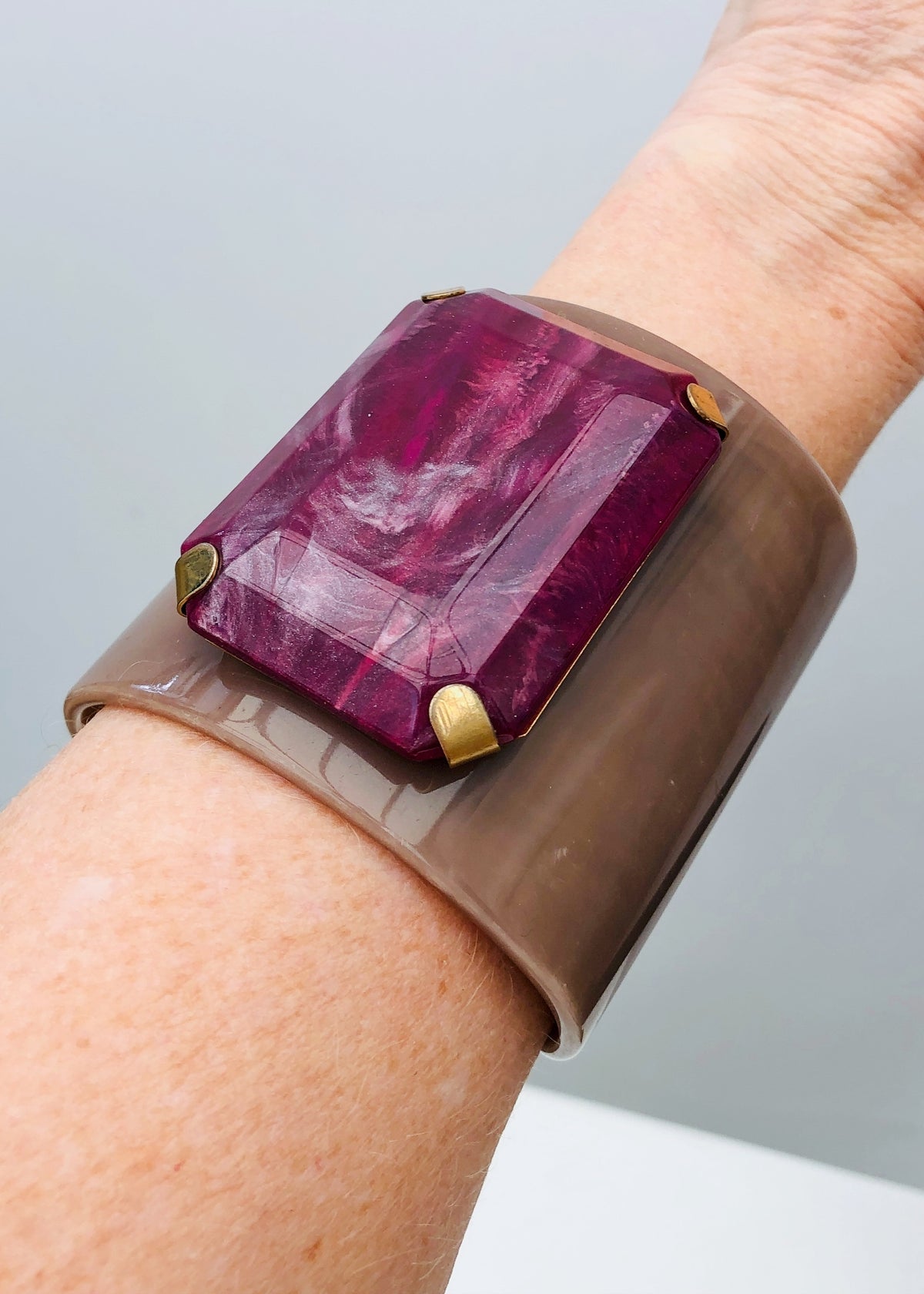 Retro Purple & Grey Cuff Bangle Bracelet