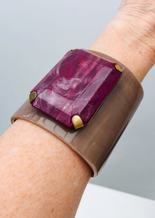 Retro Purple & Grey Cuff Bangle Bracelet