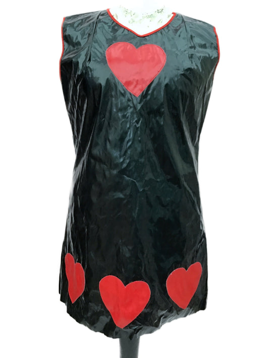 Vintage 80s Black PVC Love Heart Mod Shift Mini Dress