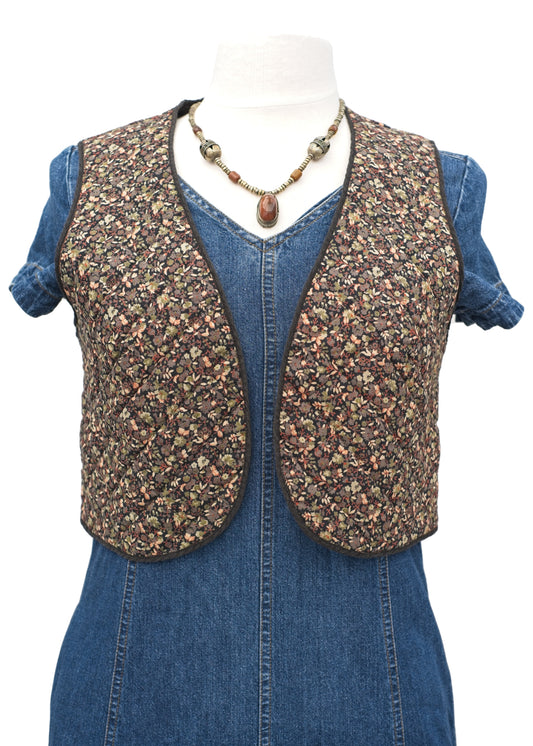 vintage 1970s ditsy floral quilted gilet vest waistcoat