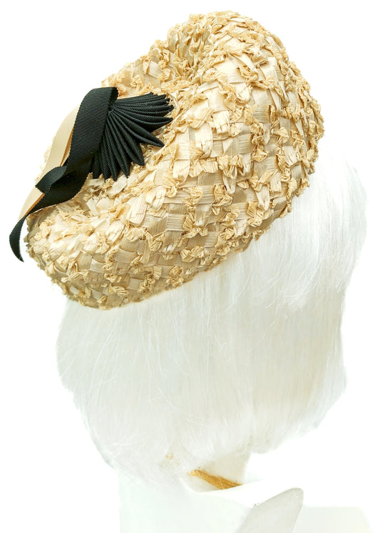Vintage 60s Raffia Pillbox Hat • John Wanamaker
