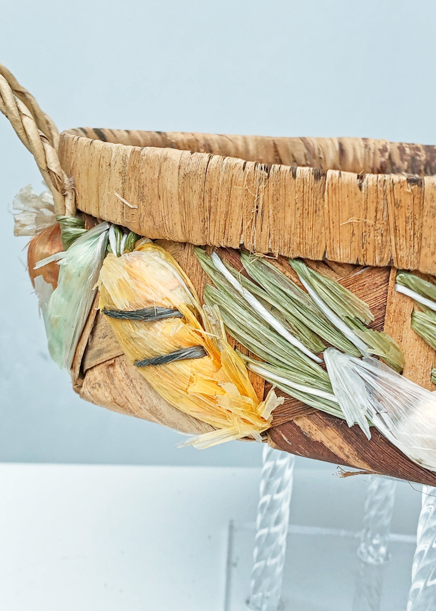 Vintage 60s Wicker Raffia Vegetable Basket • Casserole Holder