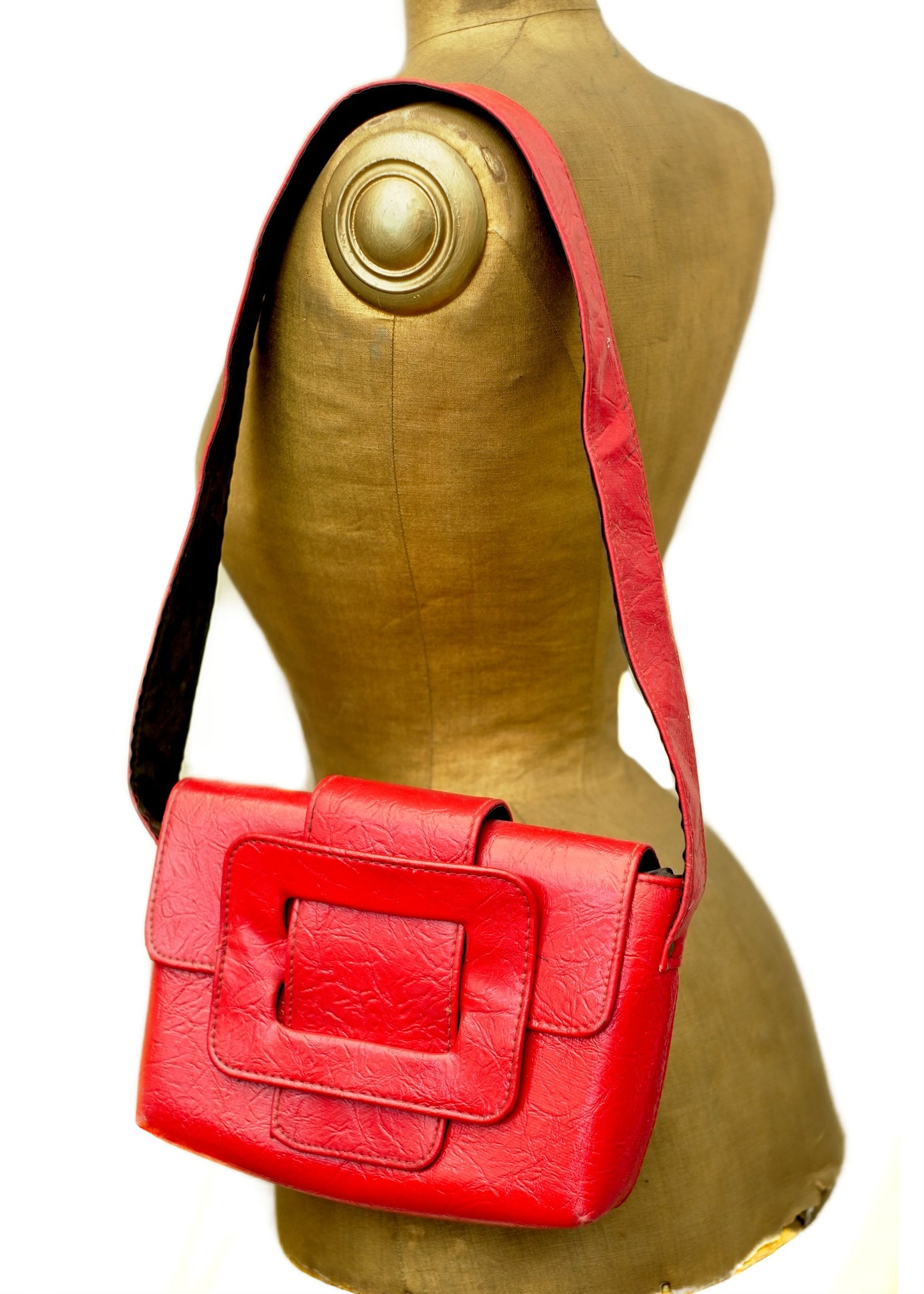 Vintage 1960s Red Vinyl Shoulder Bag • Mod • Go Go