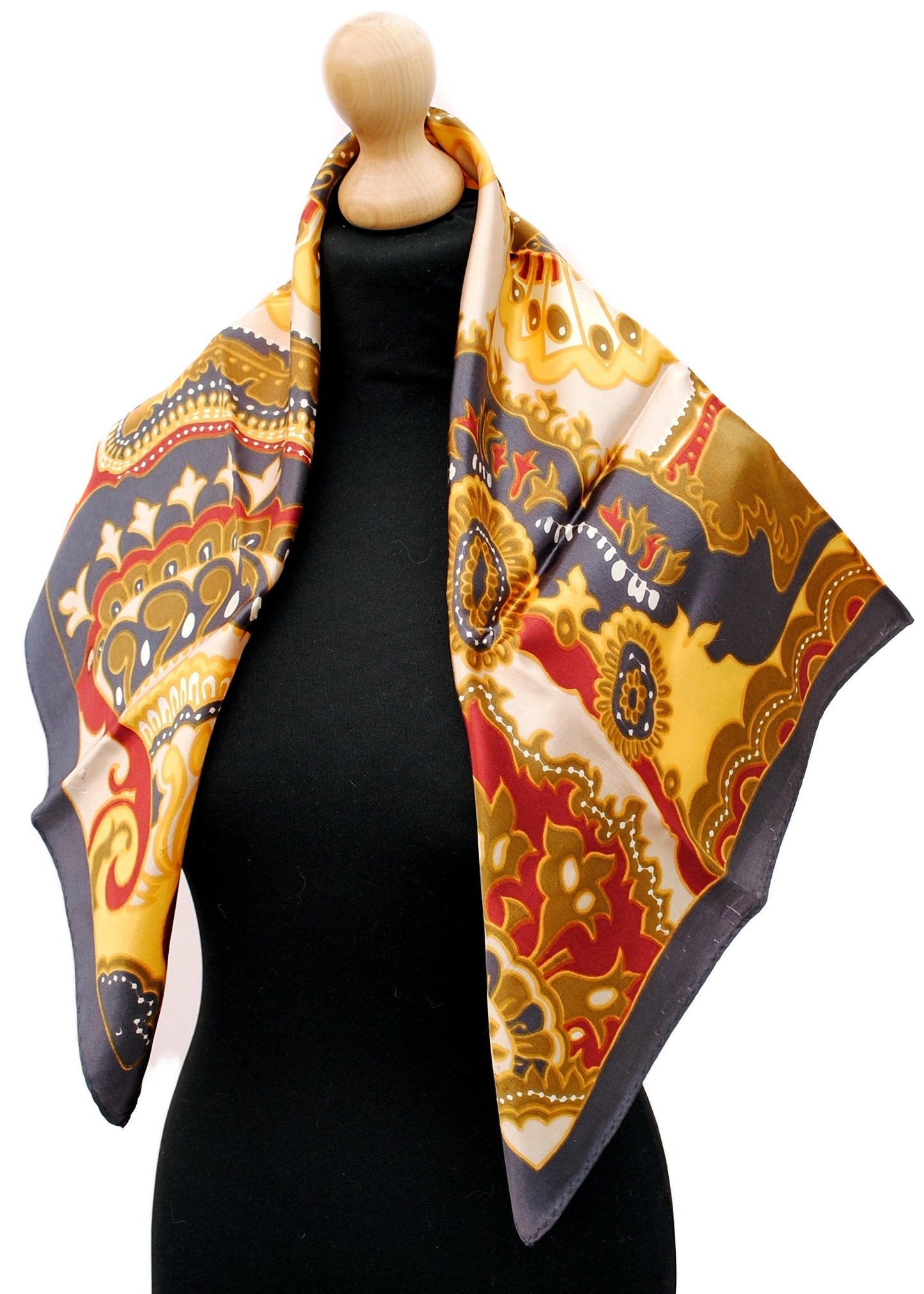 Dynamic Pattern Shiny Brown, Blue and Red Vintage Scarf