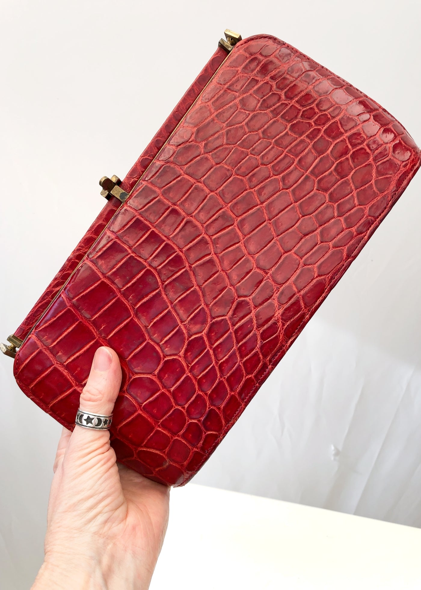 Vintage 40s Red Alligator Crocodile Handbag