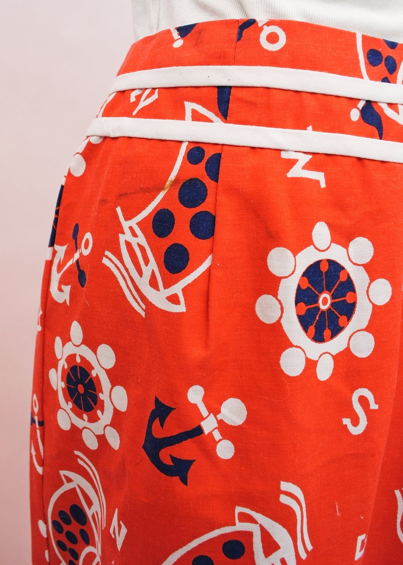 Vintage 70s Red White & Blue Nautical Print Maxi Pencil Skirt