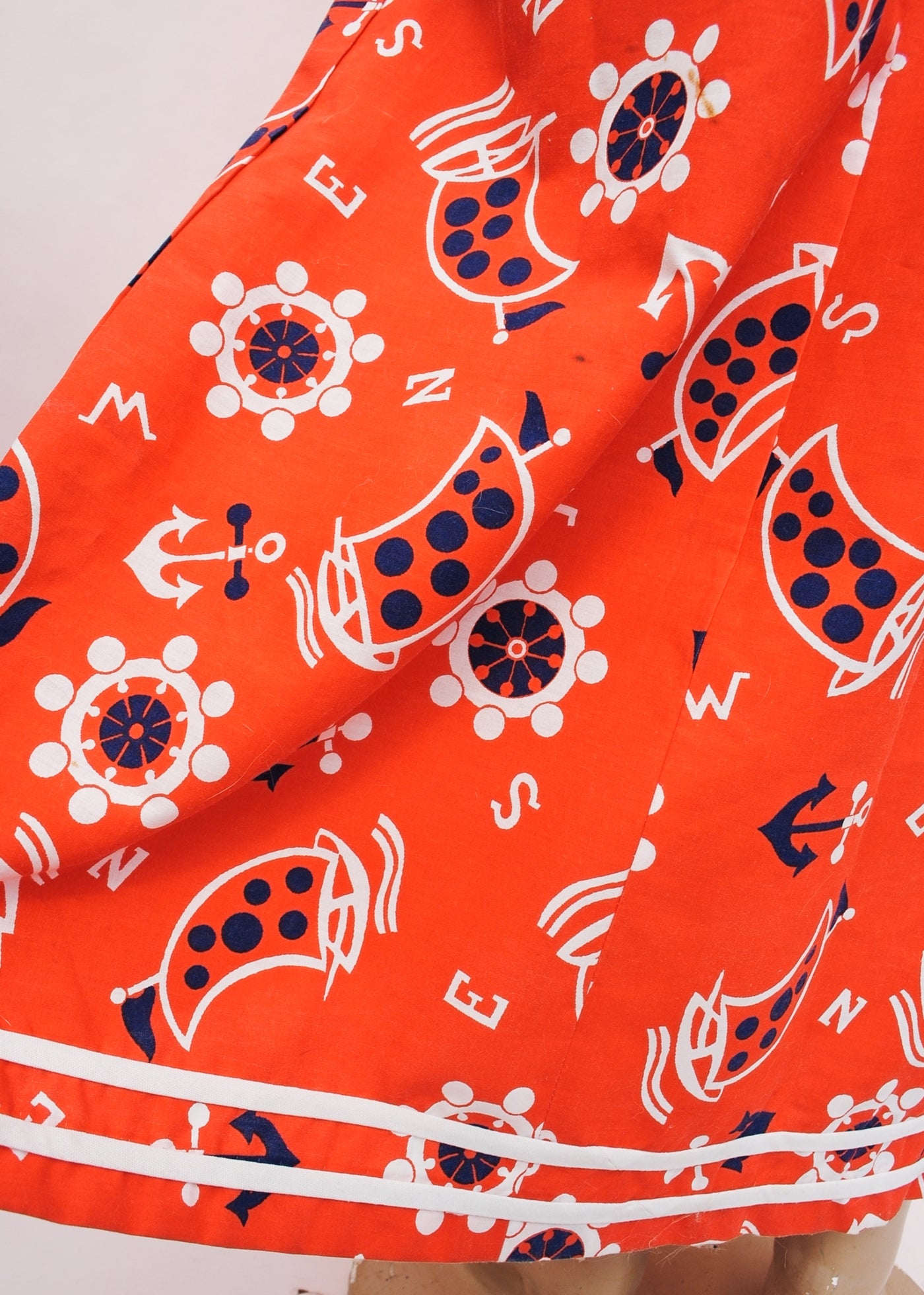 Vintage 70s Red White & Blue Nautical Print Maxi Pencil Skirt