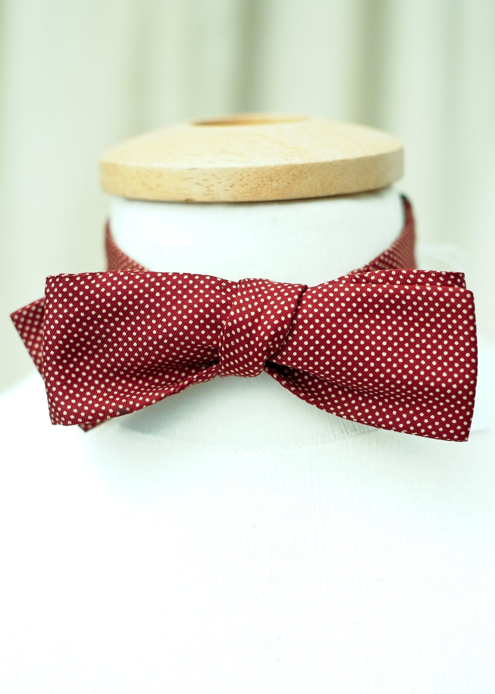 vintage red silk batwing self tie bow tie, swiss dot