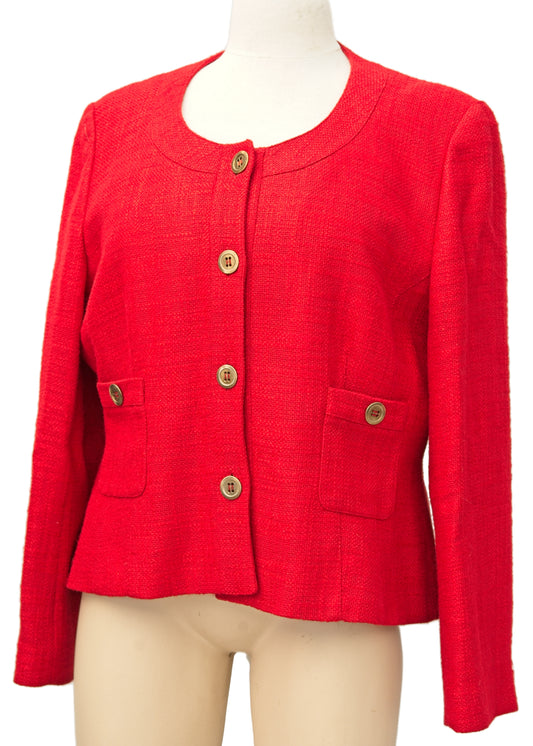 size 18 pillarbox red classic vintage box jacket by viyella ith brass buttons